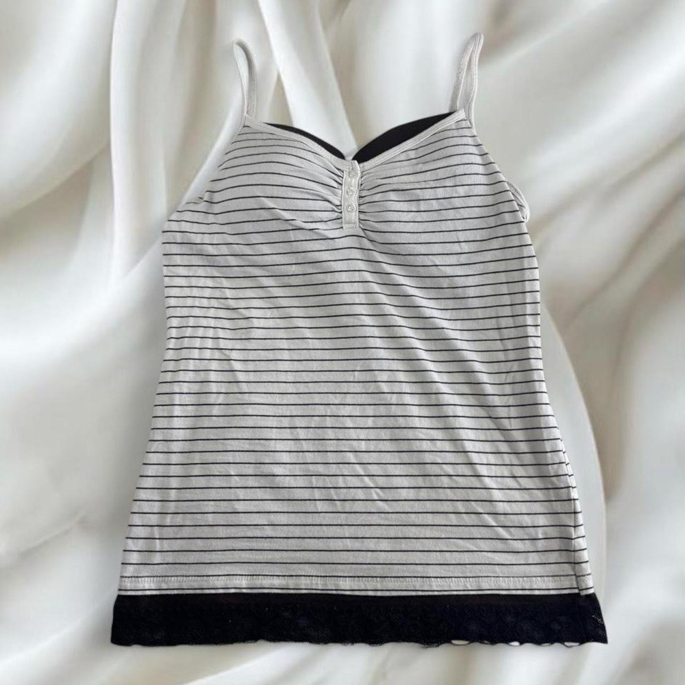 GLO striped lace babydoll cami tank top with built in peekaboo push up bra y2k